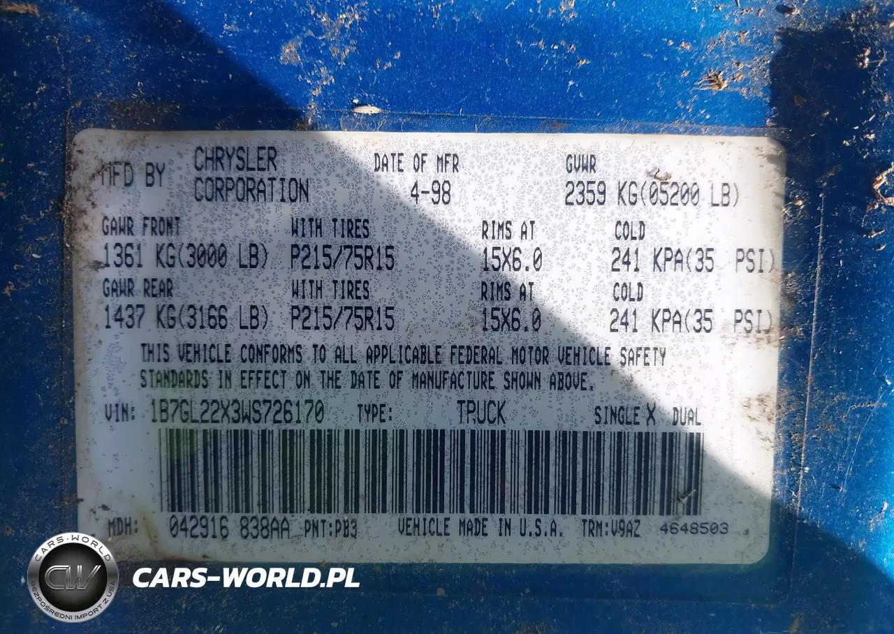 1998 Dodge Dakota Slt-Sport VIN:1B7GL22X3WS726170 - 9