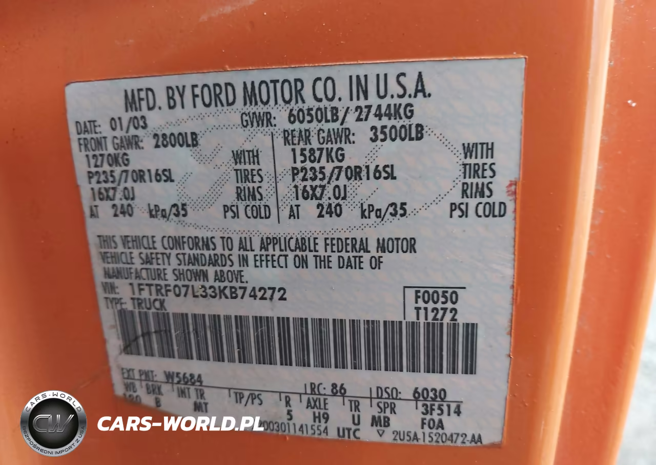 2003 Ford F-150 Xl-Xlt VIN:1FTRF07L33KB74272 - 9
