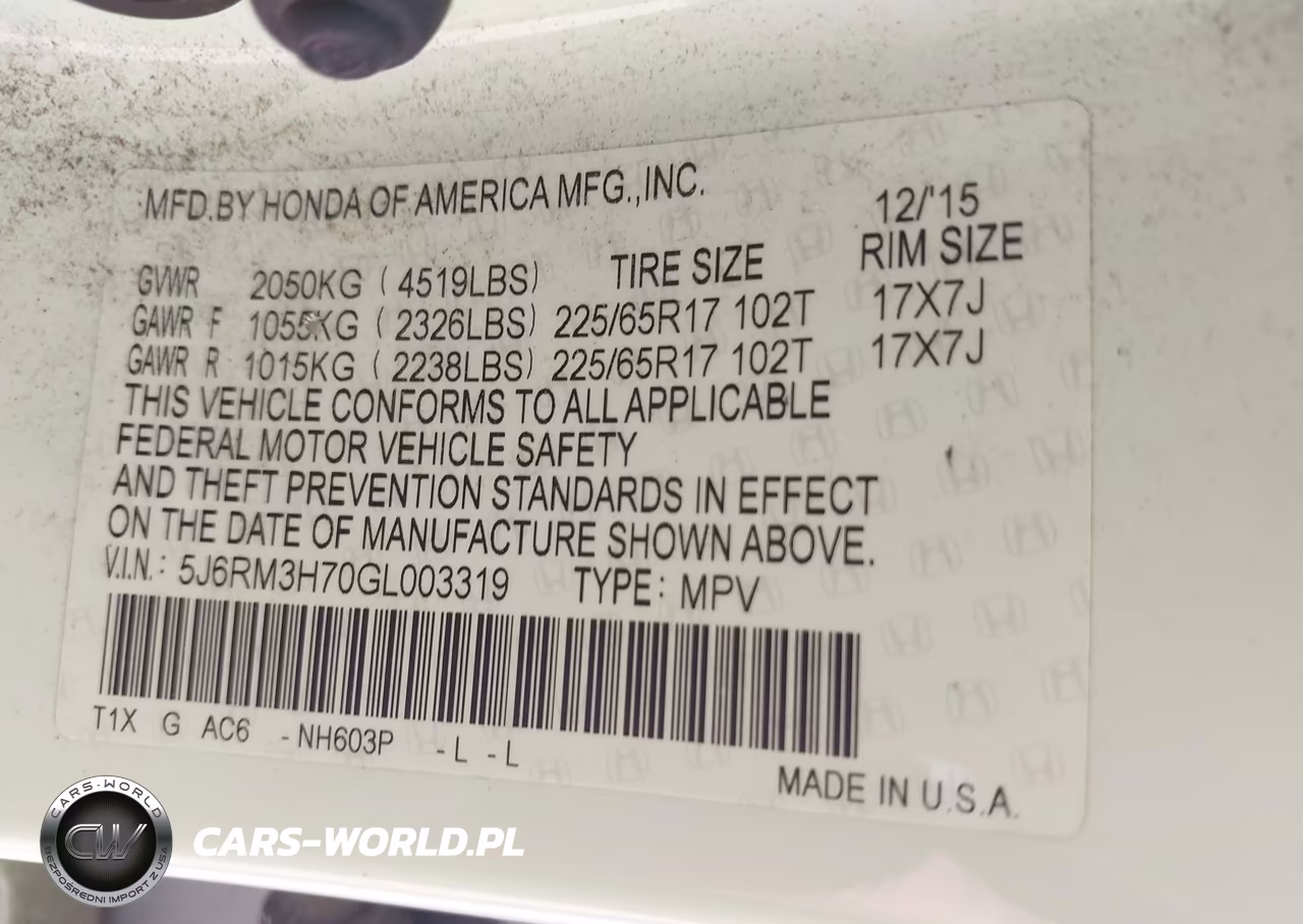 2016 Honda Cr-V Ex-L VIN:5J6RM3H70GL003319 - 9