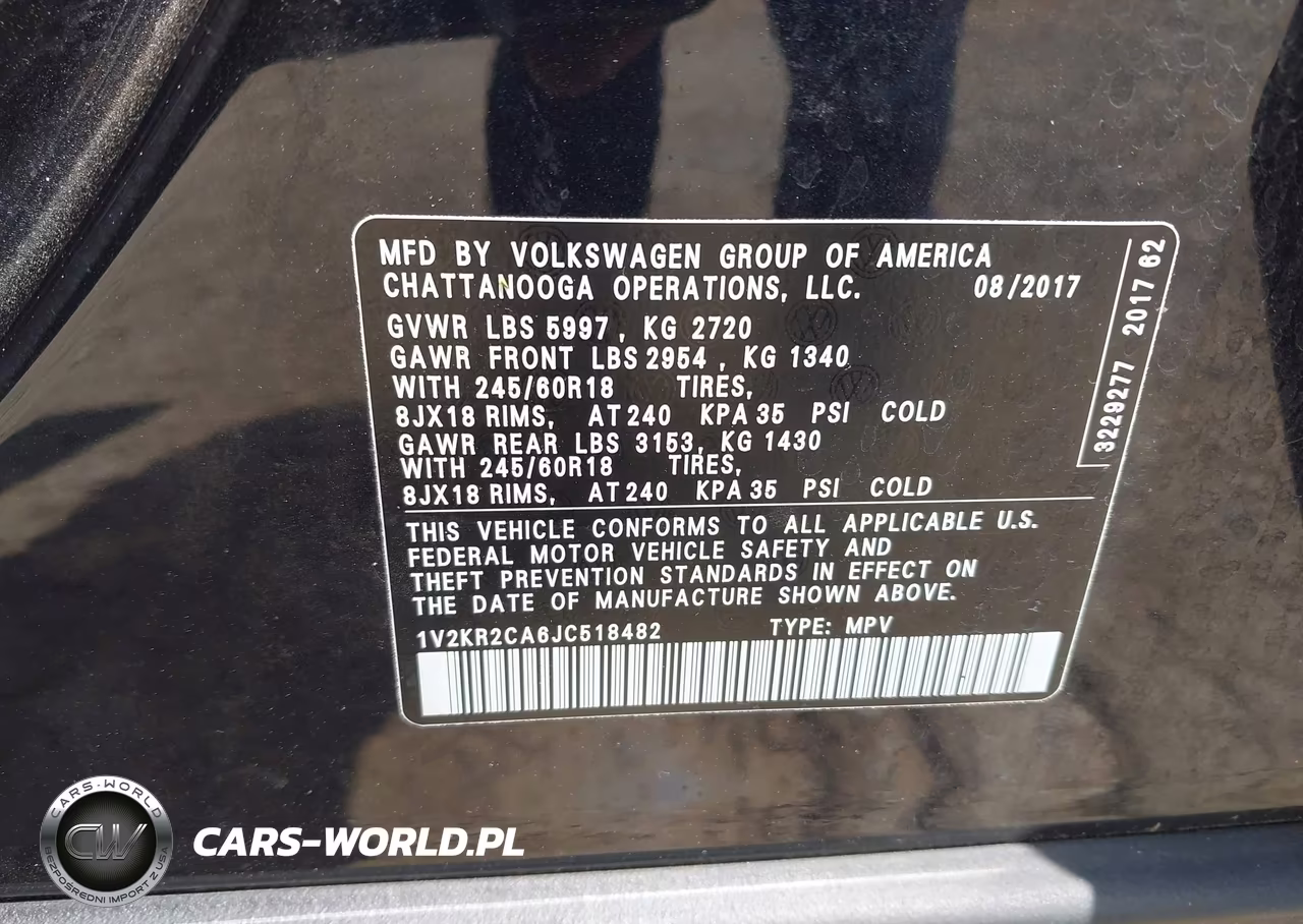 2018 Volkswagen Atlas 3.6L V6 Se VIN:1V2KR2CA6JC518482 - 9