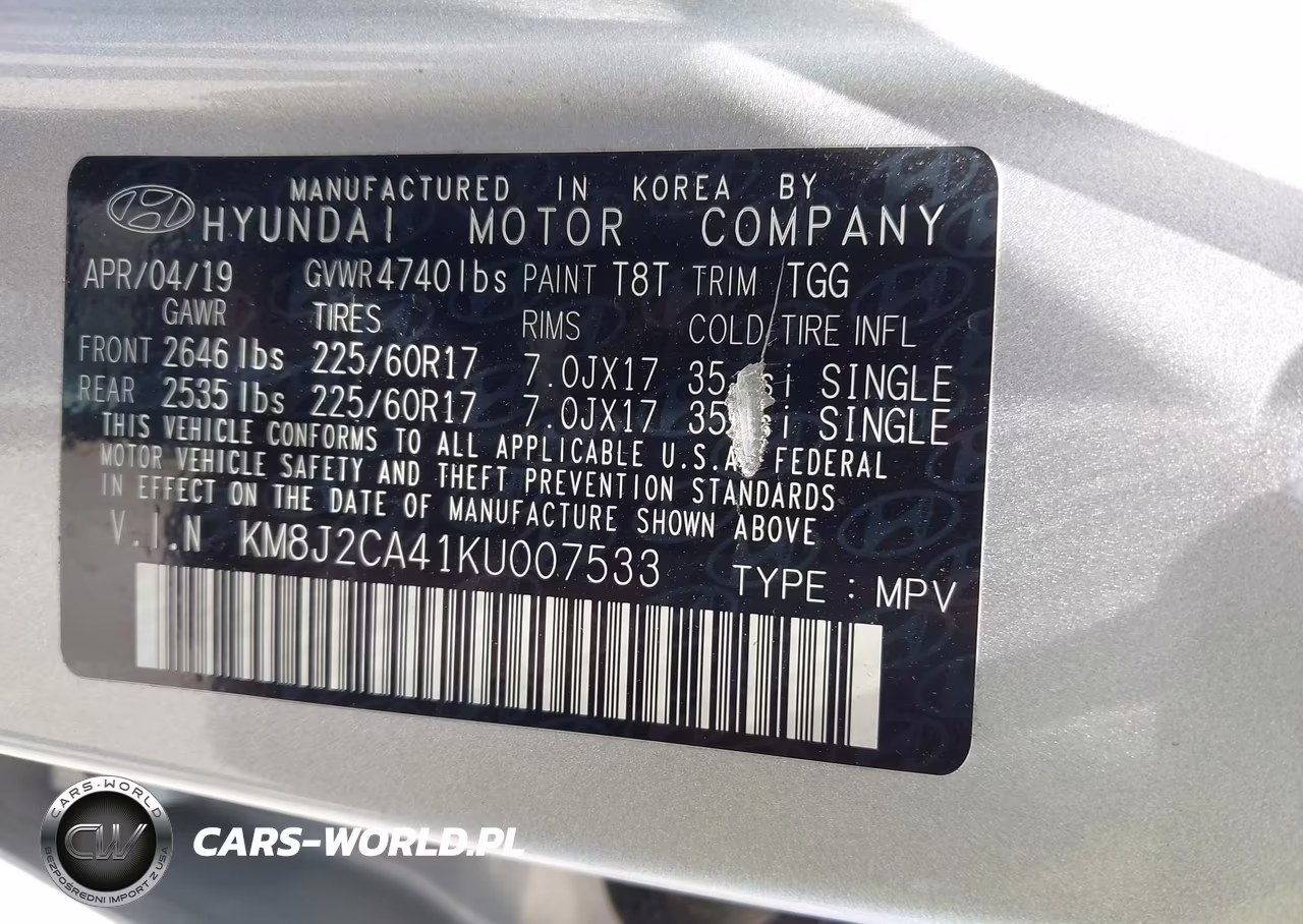 2019 Hyundai Tucson Se VIN:KM8J2CA41KU007533 - 9