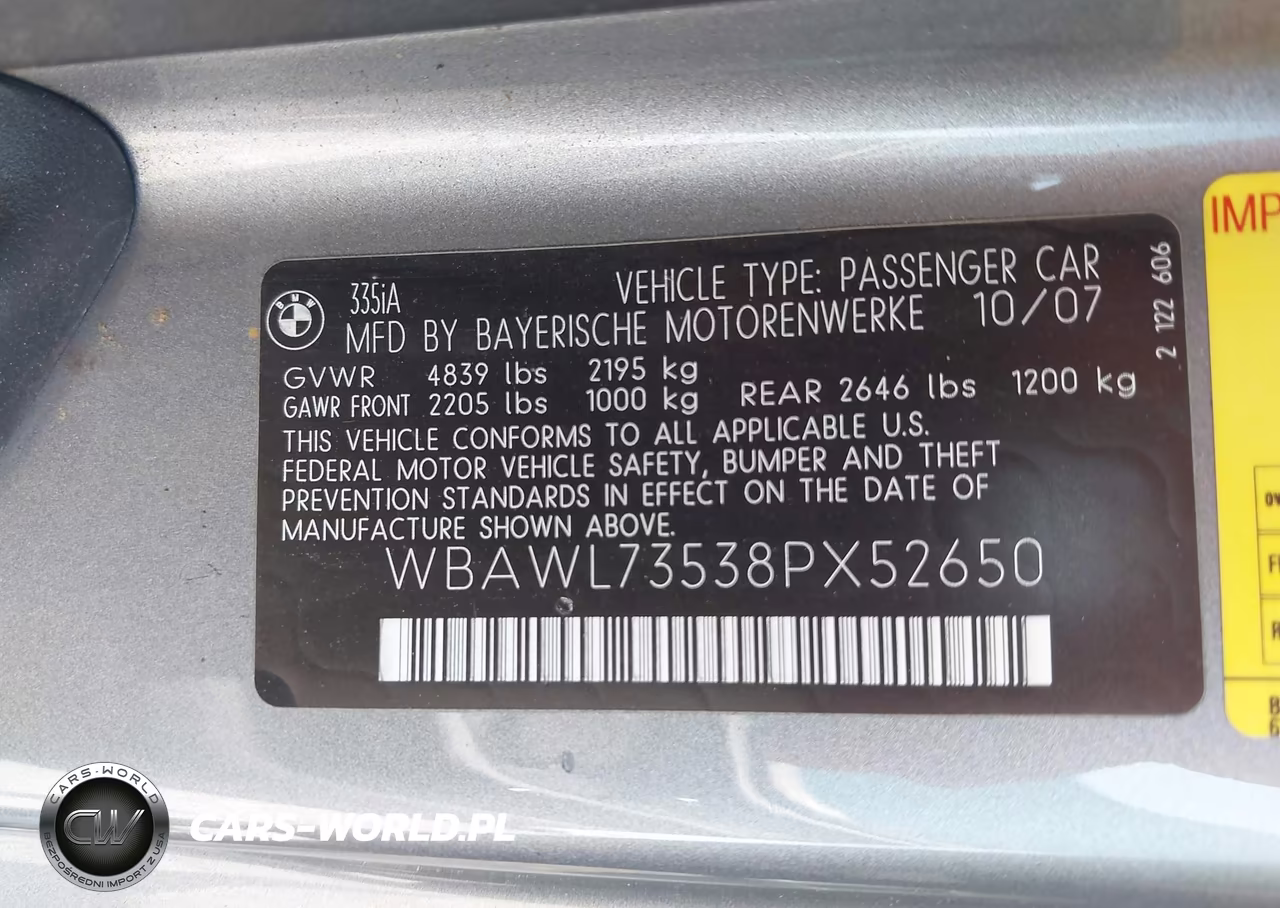 2008 BMW 335I VIN:WBAWL73538PX52650 - 9