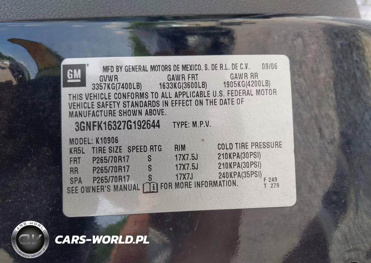 2007 Chevrolet Suburban Lt VIN:3GNFK16327G192644 - 9