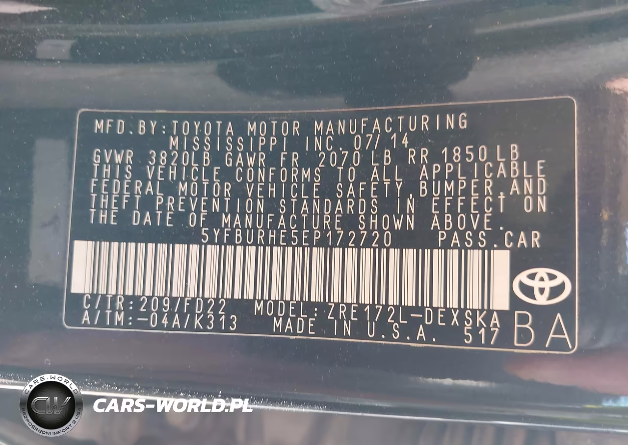 2014 Toyota Corolla S Plus VIN:5YFBURHE5EP172720 - 9