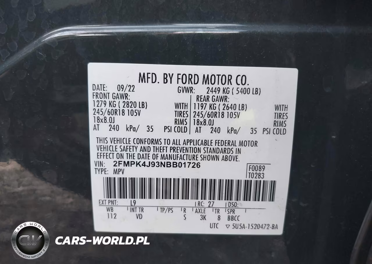 2022 Ford Edge Sel VIN:2FMPK4J93NBB01726 - 9