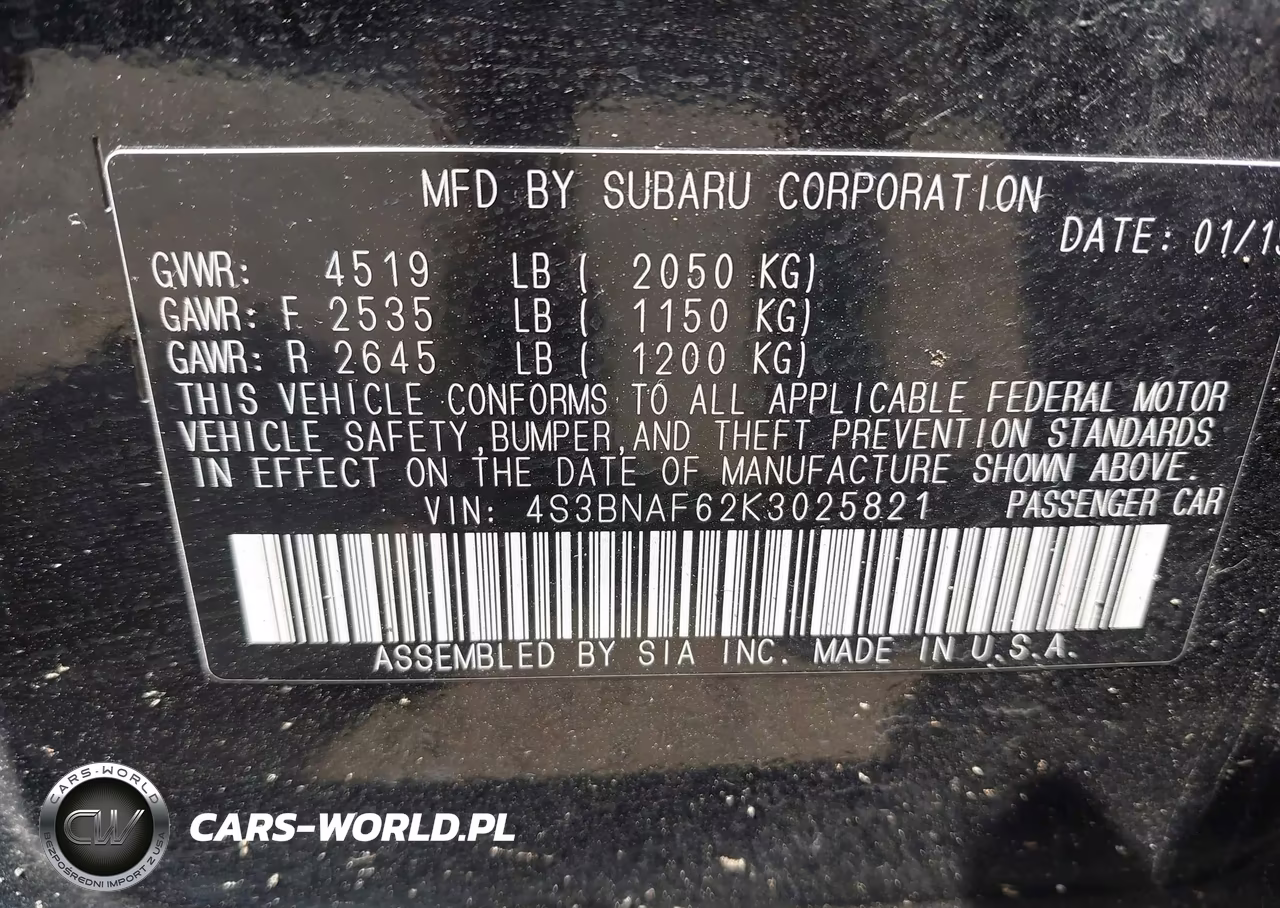 2019 Subaru Legacy 2.5I Premium VIN:4S3BNAF62K3025821 - 9