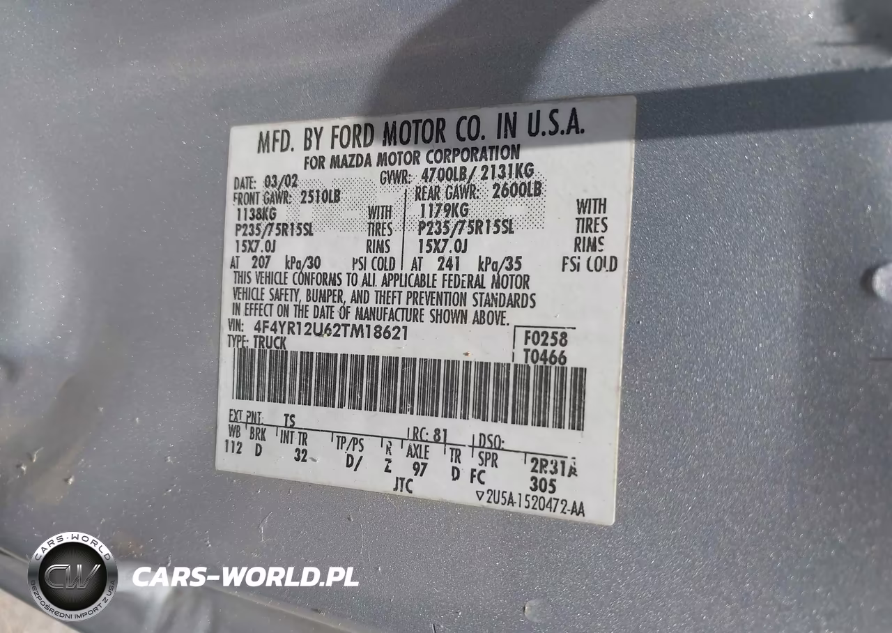 2002 Mazda B3000 Ds VIN:4F4YR12U62TM18621 - 9