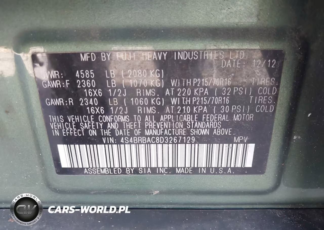 2013 Subaru Outback 2.5I VIN:4S4BRBAC8D3267129 - 9