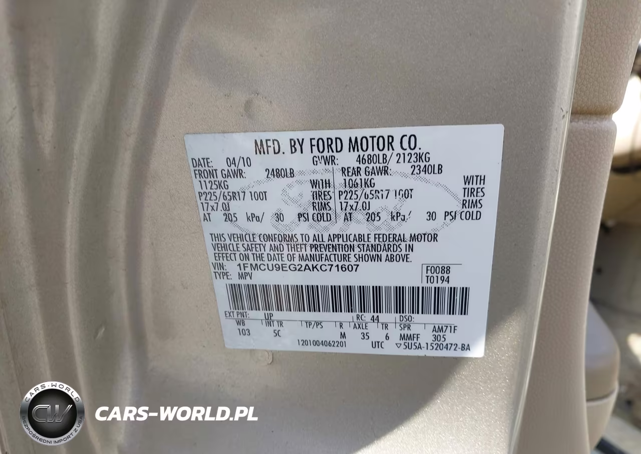 2010 Ford Escape Limited VIN:1FMCU9EG2AKC71607 - 9