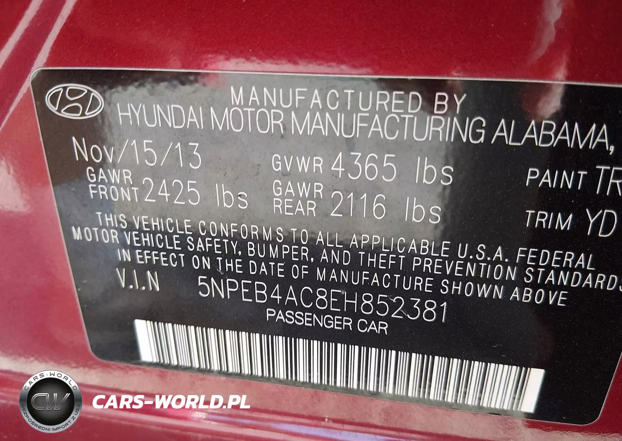 2014 Hyundai Sonata Gls VIN:5NPEB4AC8EH852381 - 9