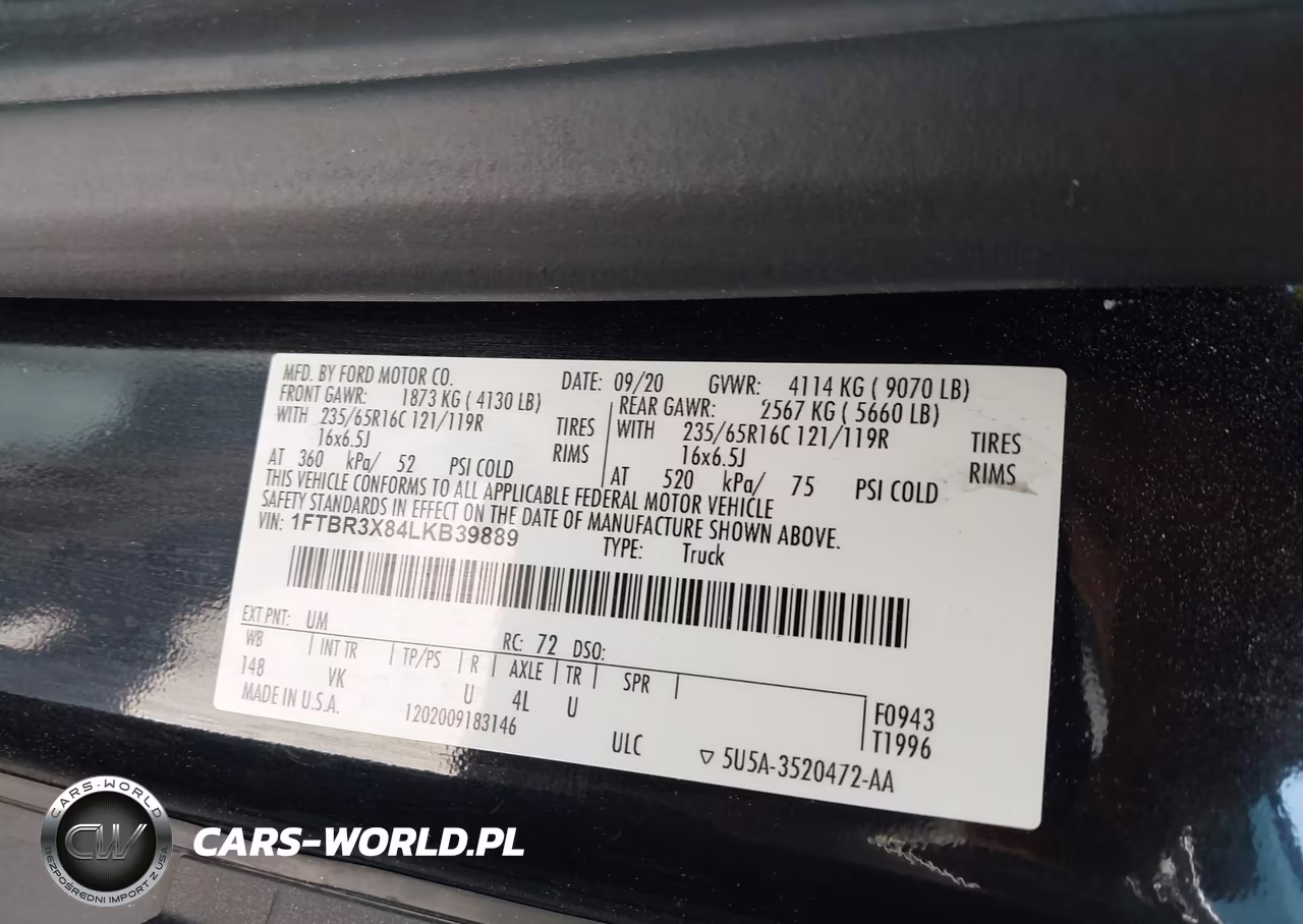 2020 Ford Transit-250 Cargo Van VIN:1FTBR3X84LKB39889 - 9