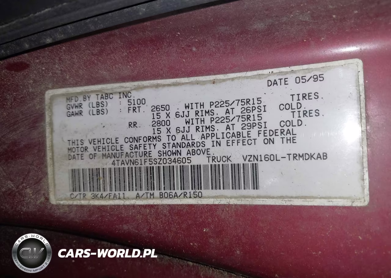 1995 Toyota Tacoma VIN:4TAVN61F5SZ034605 - 9