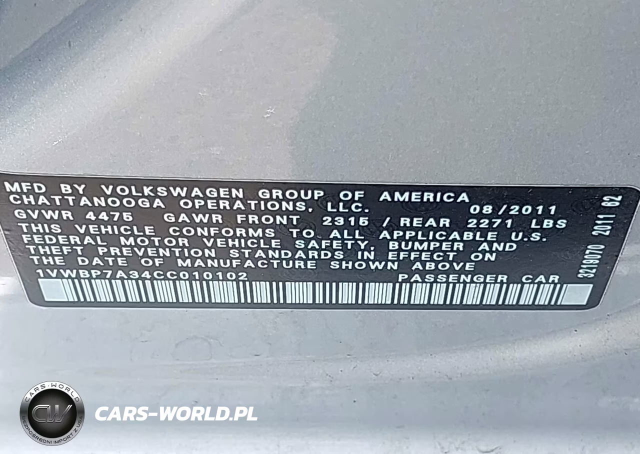 2012 Volkswagen Passat 2.5L Se VIN:1VWBP7A34CC010102 - 9