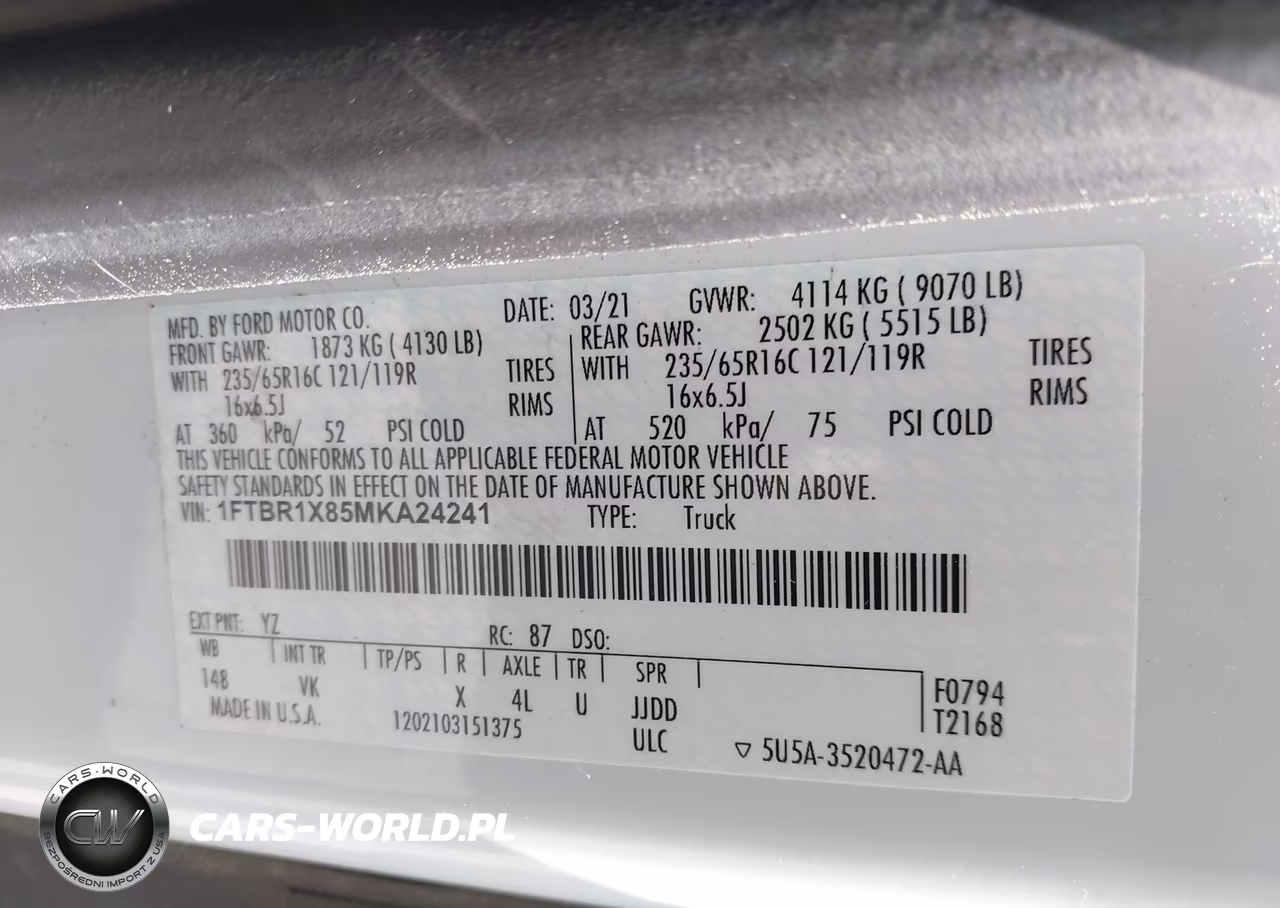 2021 Ford Transit-250 VIN:1FTBR1X85MKA24241 - 9