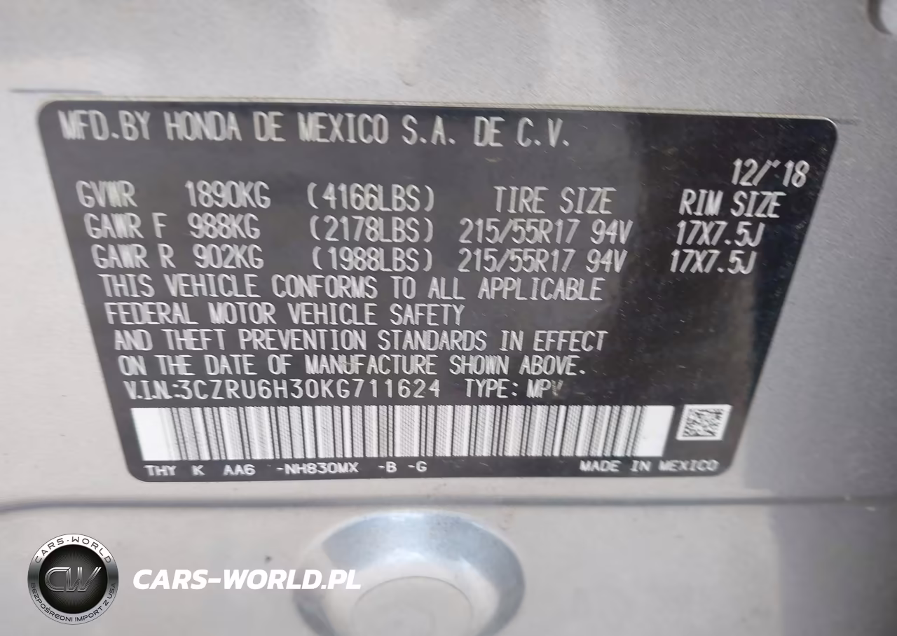 2019 Honda Hr-V Lx VIN:3CZRU6H30KG711624 - 9