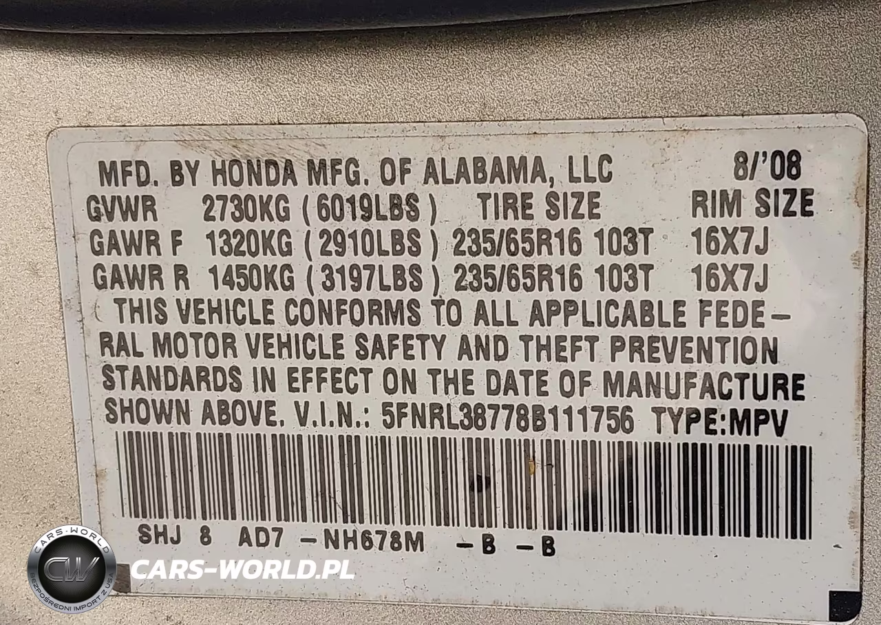 2008 Honda Odyssey Ex-L VIN:5FNRL38778B111756 - 9