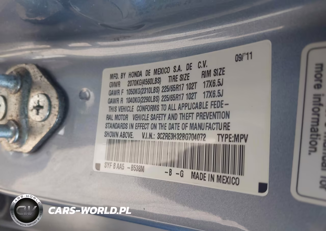 2011 Honda Cr-V Lx VIN:3CZRE3H32BG704072 - 9