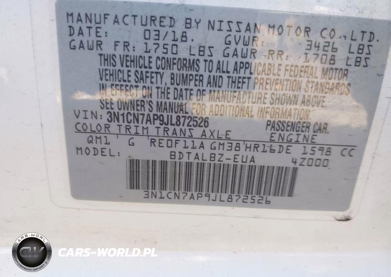 2018 Nissan Versa 1.6 Sv VIN:3N1CN7AP9JL872526 - 9