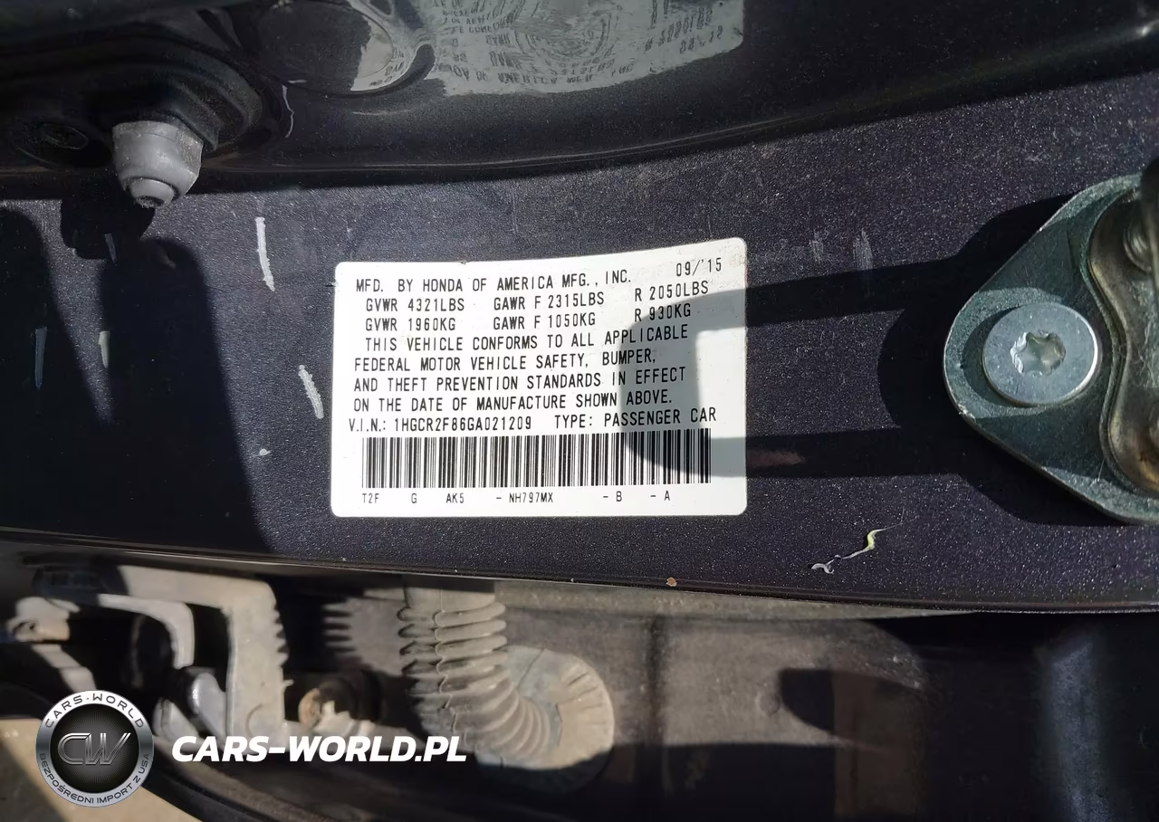 2016 Honda Accord Ex-L VIN:1HGCR2F86GA021209 - 9