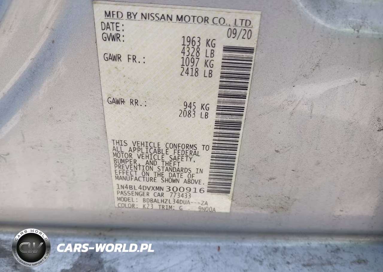 2021 Nissan Altima Sv Fwd VIN:1N4BL4DVXMN300916 - 9