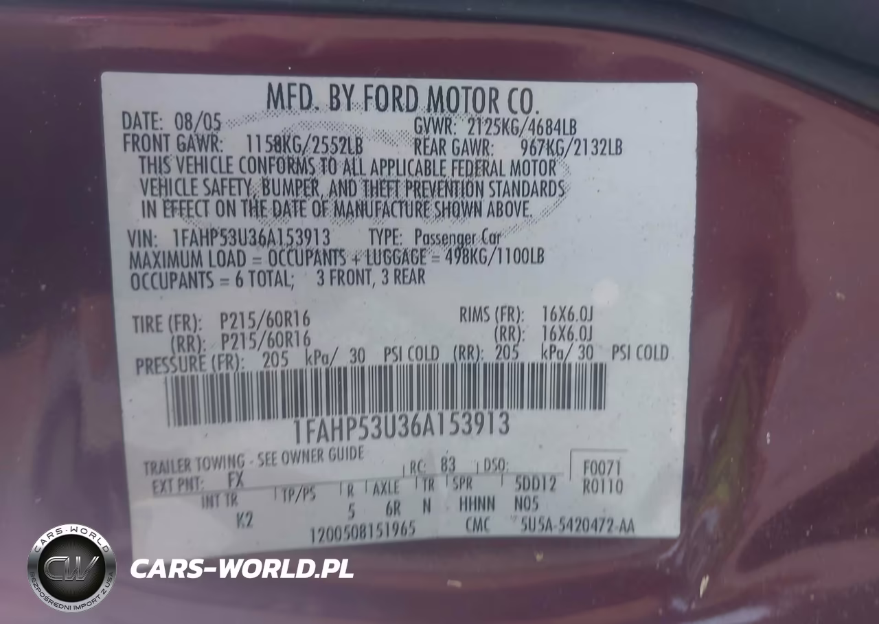2006 Ford Taurus Se VIN:1FAHP53U36A153913 - 9