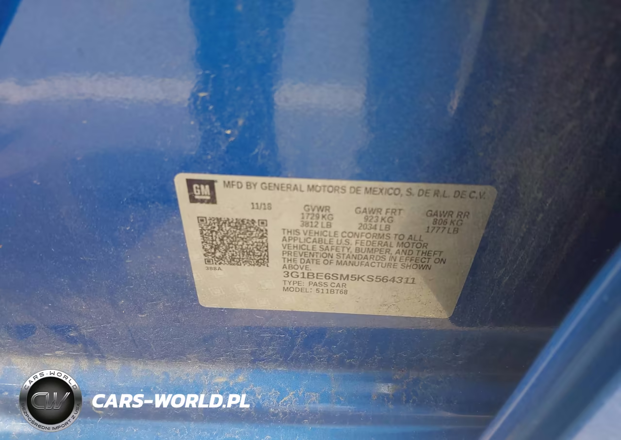 2019 Chevrolet Cruze Lt VIN:3G1BE6SM5KS564311 - 9