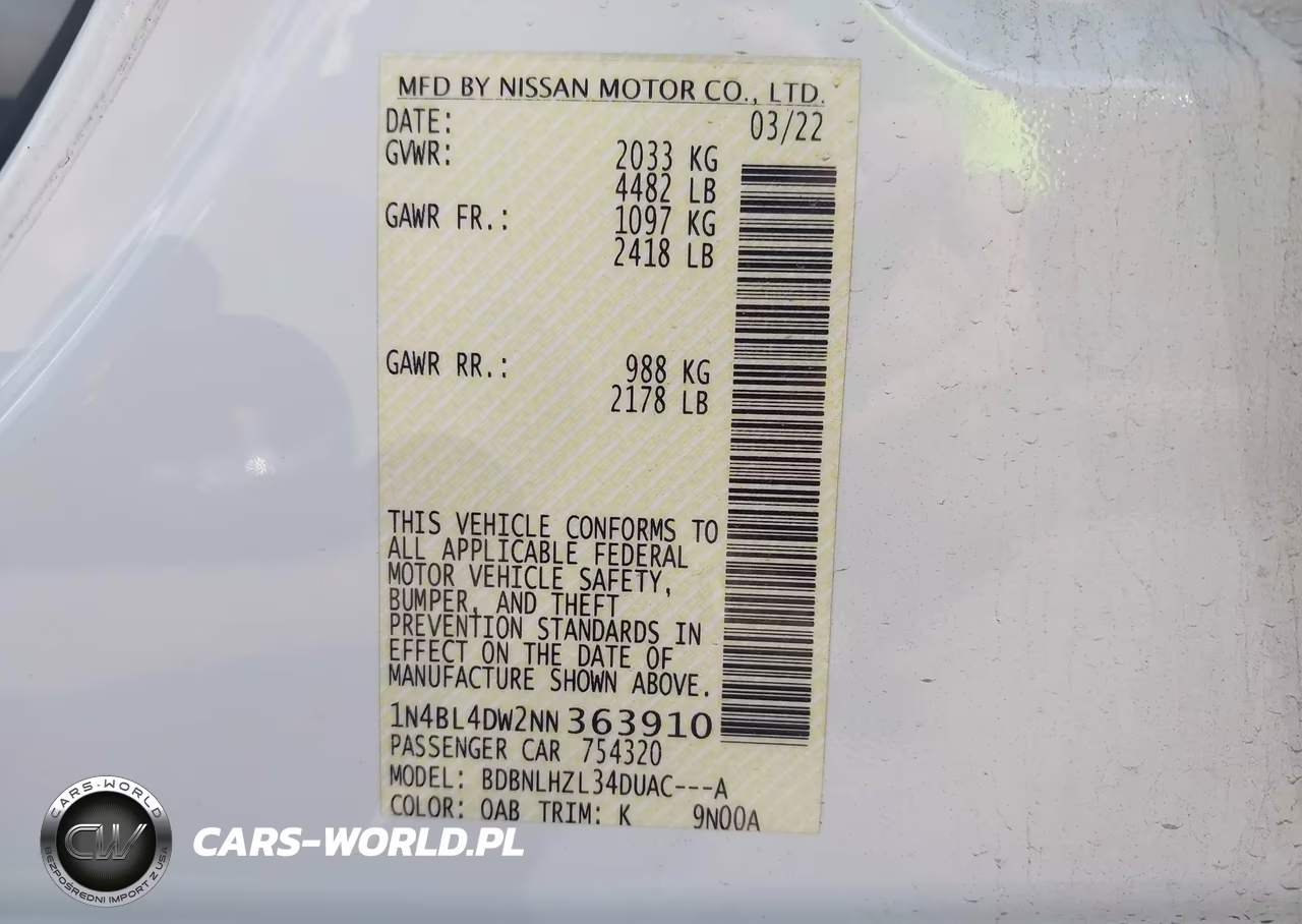 2022 Nissan Altima Sv Intelligent Awd VIN:1N4BL4DW2NN363910 - 9