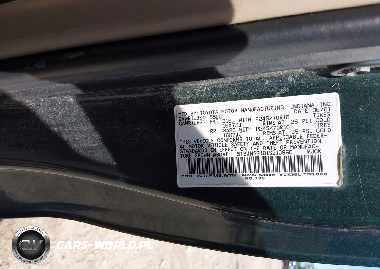 2001 Toyota Tundra VIN:5TBJN32101S210960 - 9