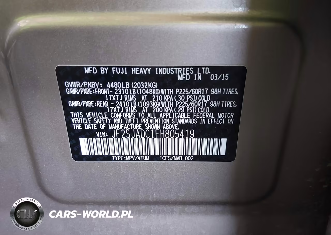 2015 Subaru Forester 2.5I Premium VIN:JF2SJADC1FH805419 - 9
