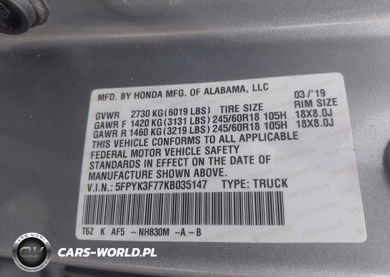 2019 Honda Ridgeline Rtl-E VIN:5FPYK3F77KB035147 - 9