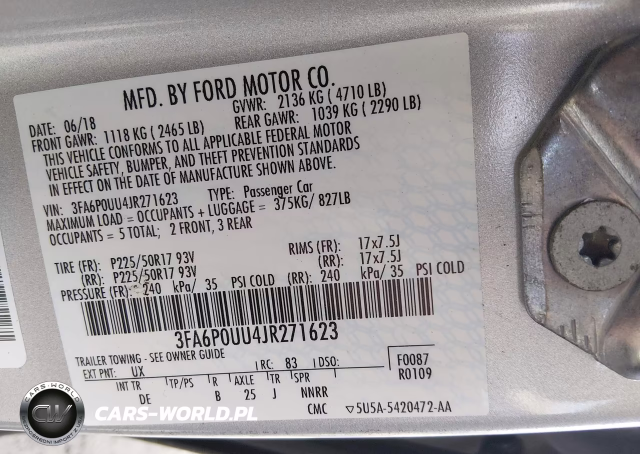 2018 Ford Fusion Hybrid S VIN:3FA6P0UU4JR271623 - 9