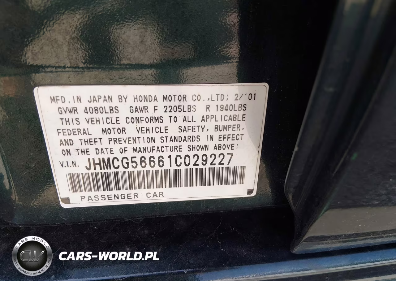 2001 Honda Accord 2.3 Ex VIN:JHMCG56661C029227 - 9