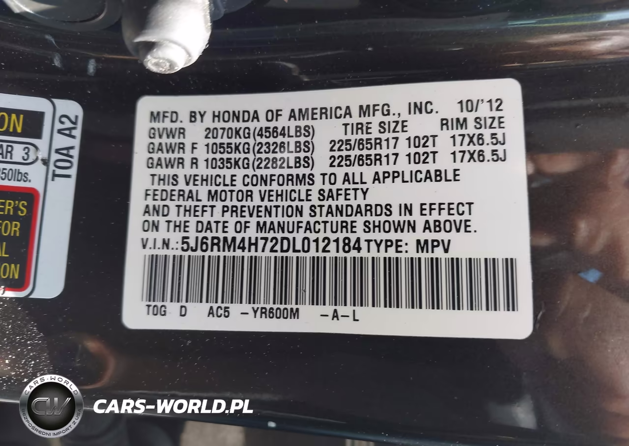 2013 Honda Cr-V Ex-L VIN:5J6RM4H72DL012184 - 9