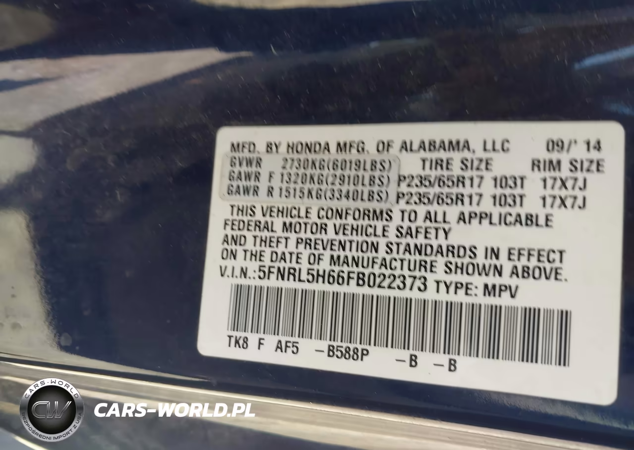2015 Honda Odyssey Ex-L VIN:5FNRL5H66FB022373 - 9