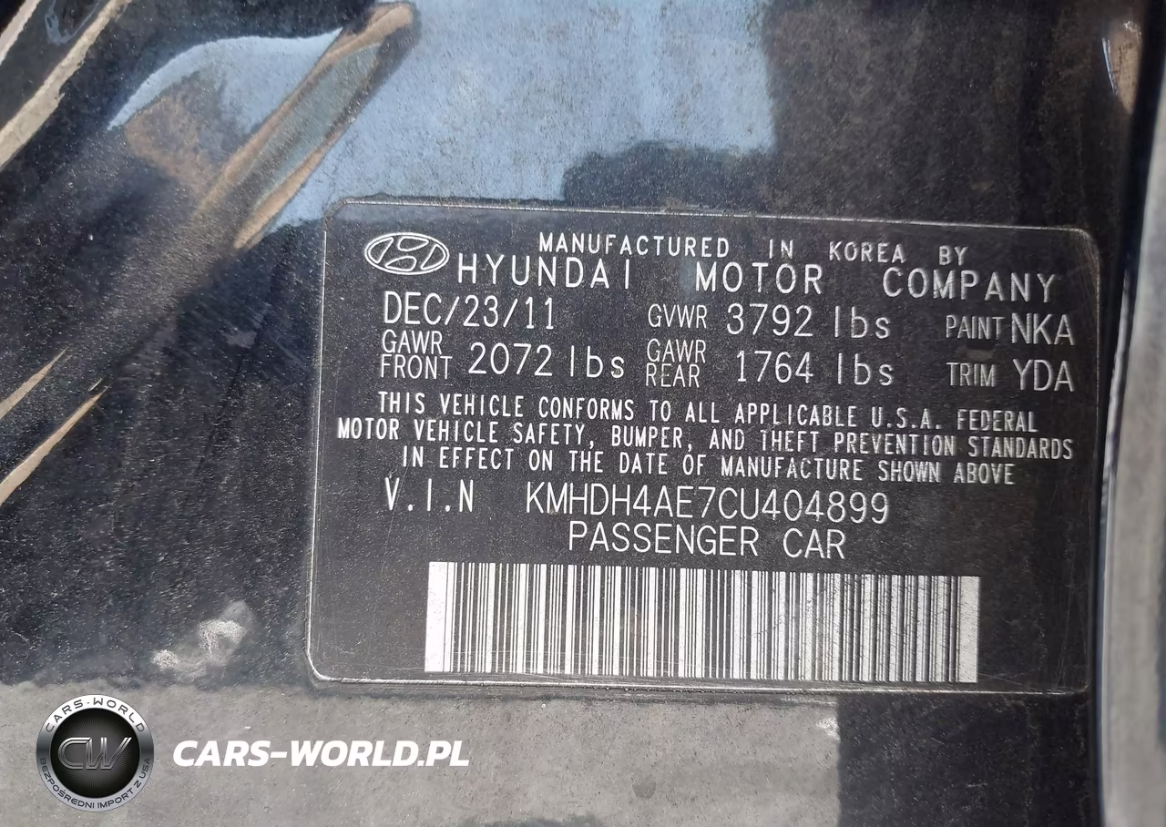 2012 Hyundai Elantra Limited (Ulsan Plant) VIN:KMHDH4AE7CU404899 - 9