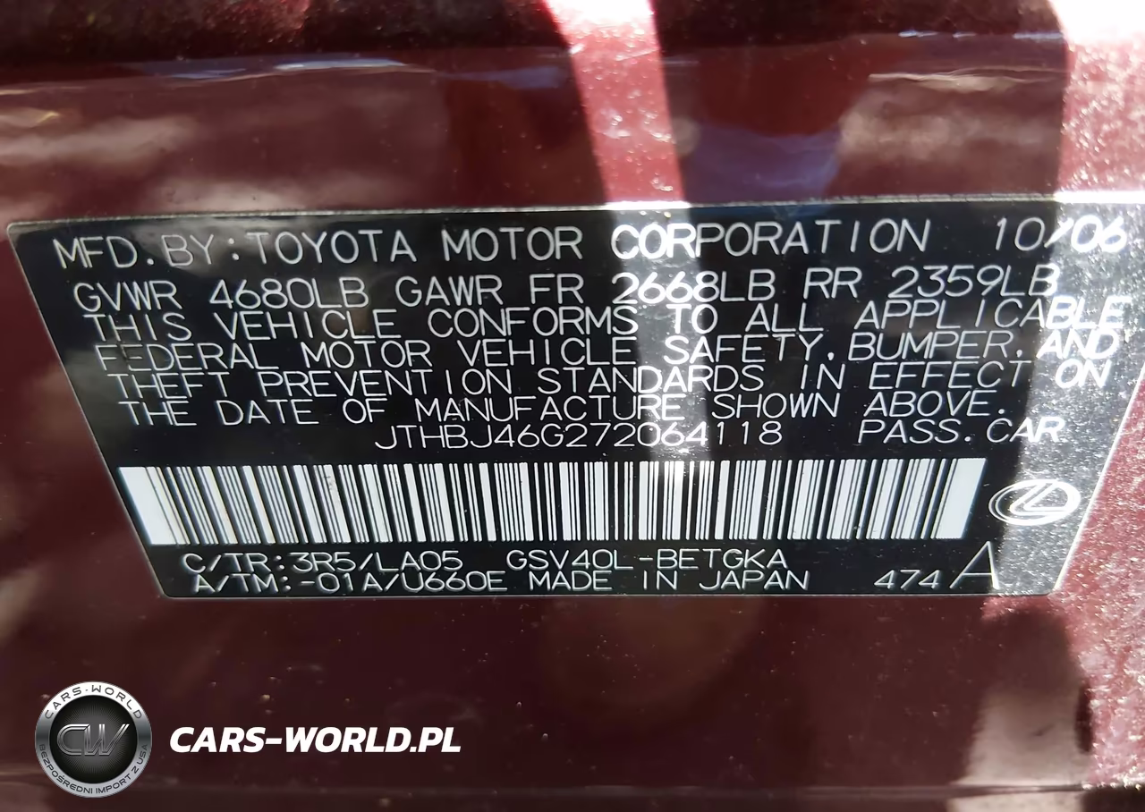 2007 Lexus Es 350 VIN:JTHBJ46G272064118 - 9
