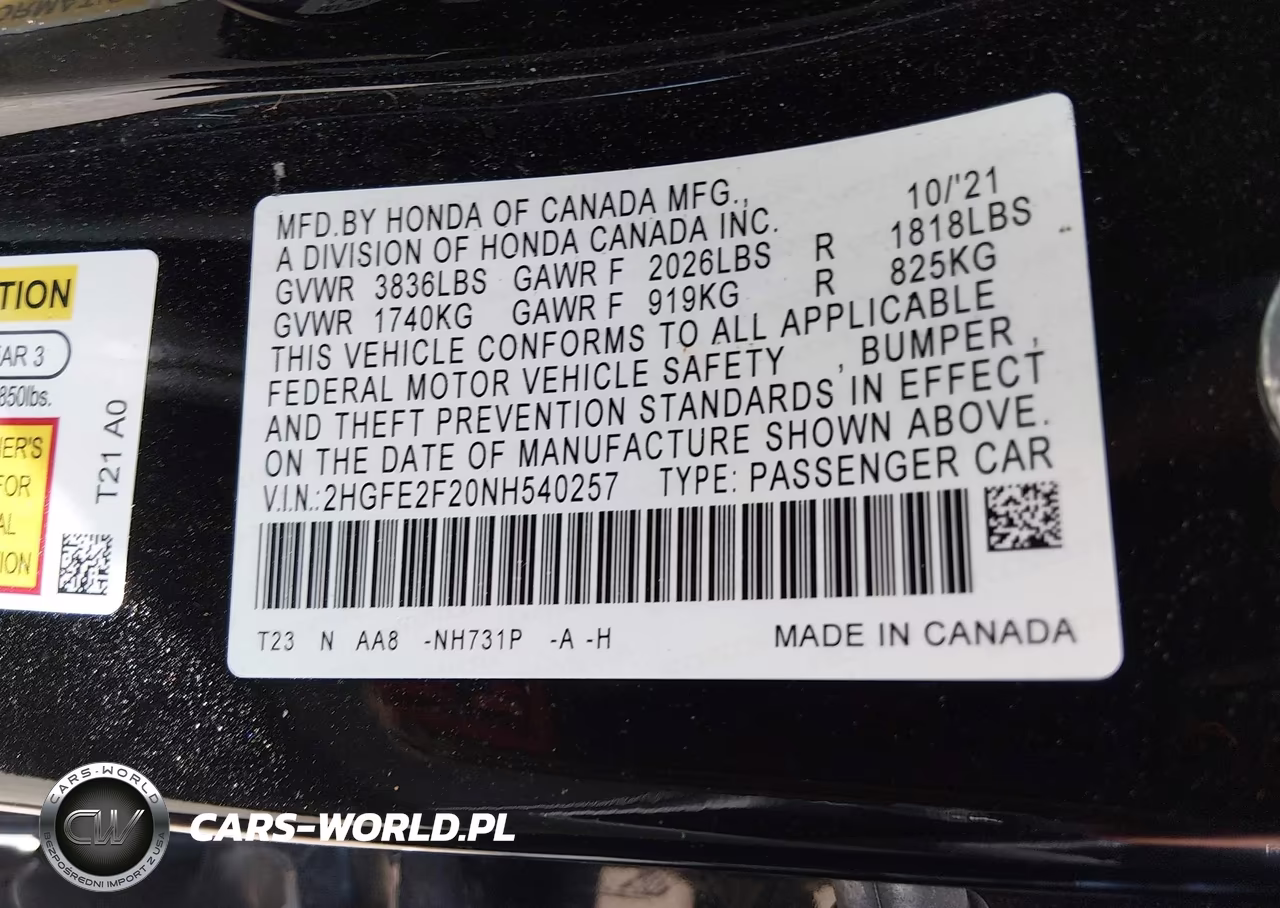 2022 Honda Civic Lx VIN:2HGFE2F20NH540257 - 9
