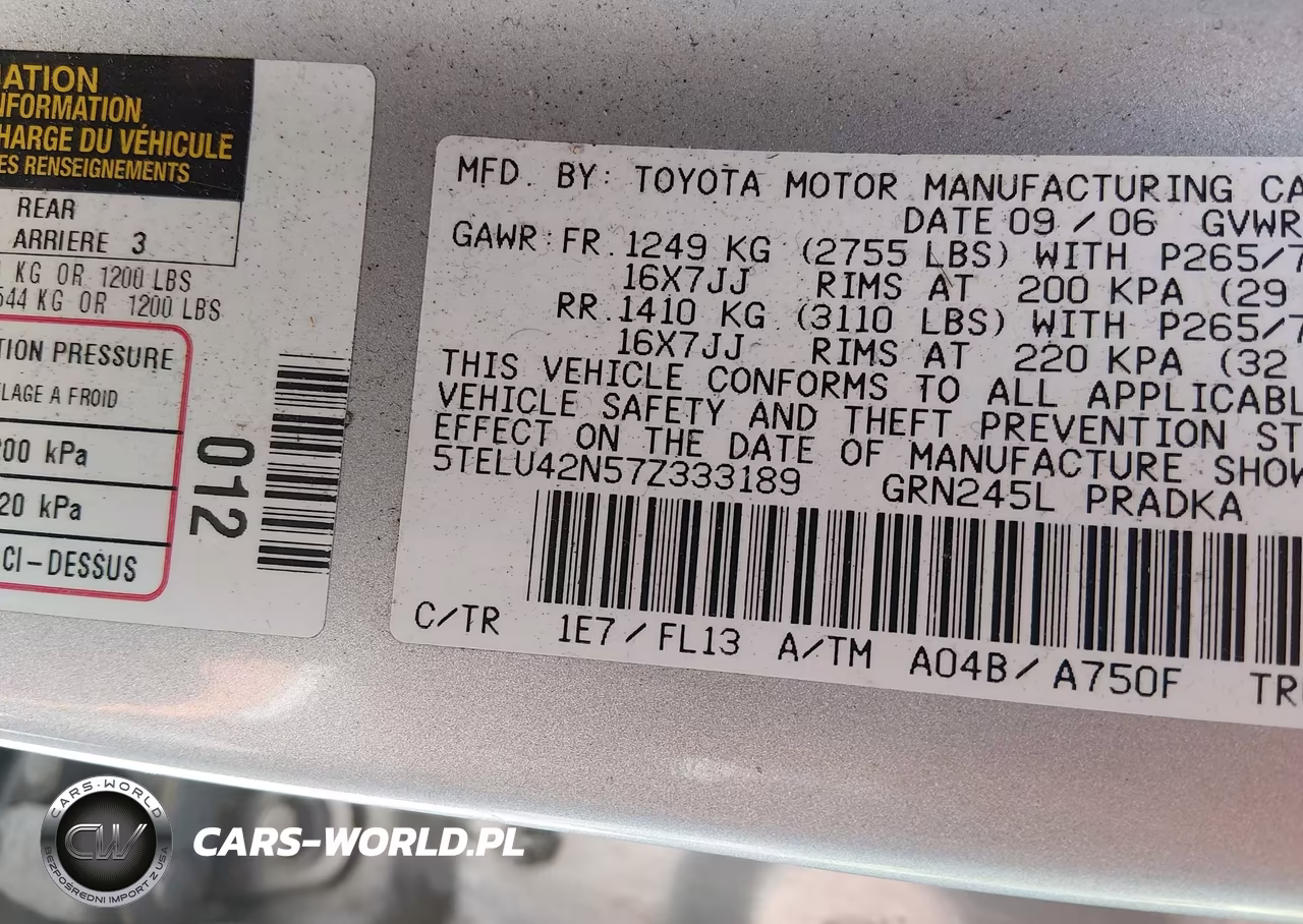 2007 Toyota Tacoma Base V6 VIN:5TELU42N57Z333189 - 9