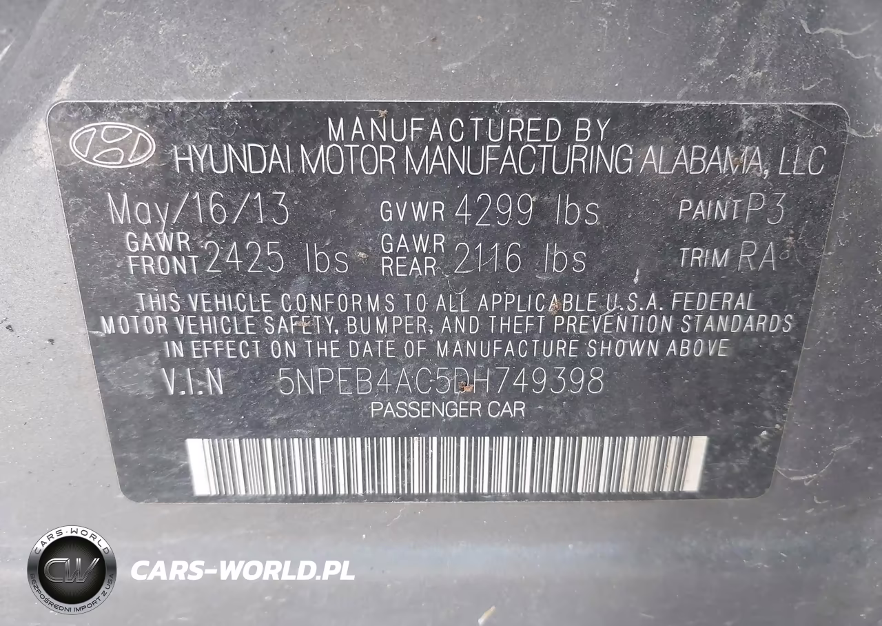 2013 Hyundai Sonata Gls VIN:5NPEB4AC5DH749398 - 9