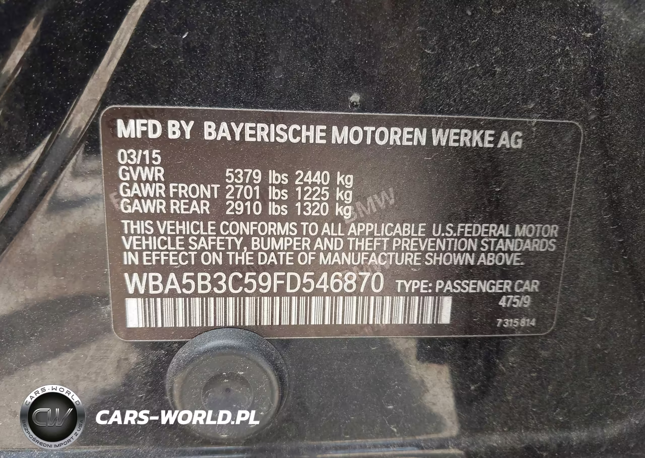 2015 BMW 535I xDrive VIN:WBA5B3C59FD546870 - 9