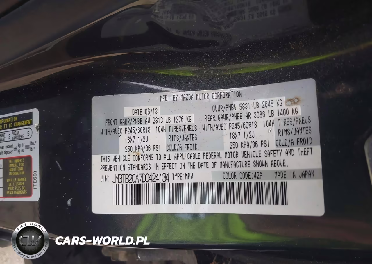 2013 Mazda Cx-9 Touring VIN:JM3TB2CA7D0424134 - 9