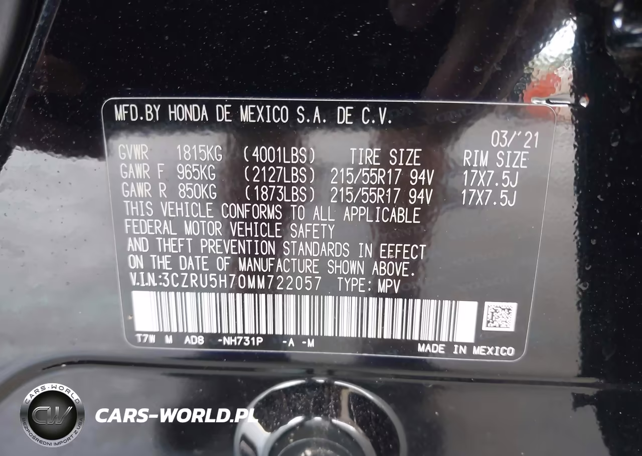 2021 Honda Hr-V 2Wd Ex-L VIN:3CZRU5H70MM722057 - 9