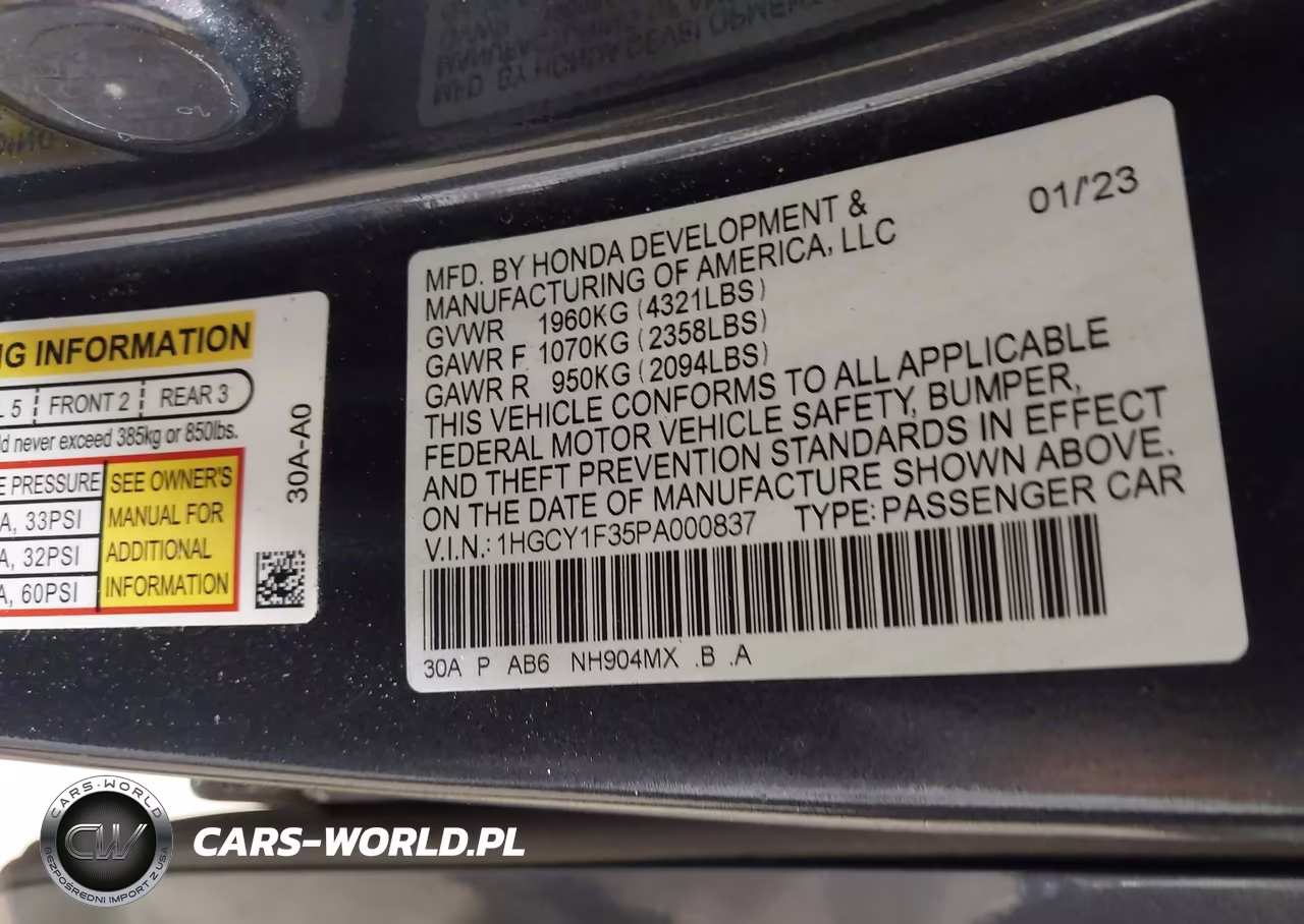 2023 Honda Accord Ex VIN:1HGCY1F35PA000837 - 9