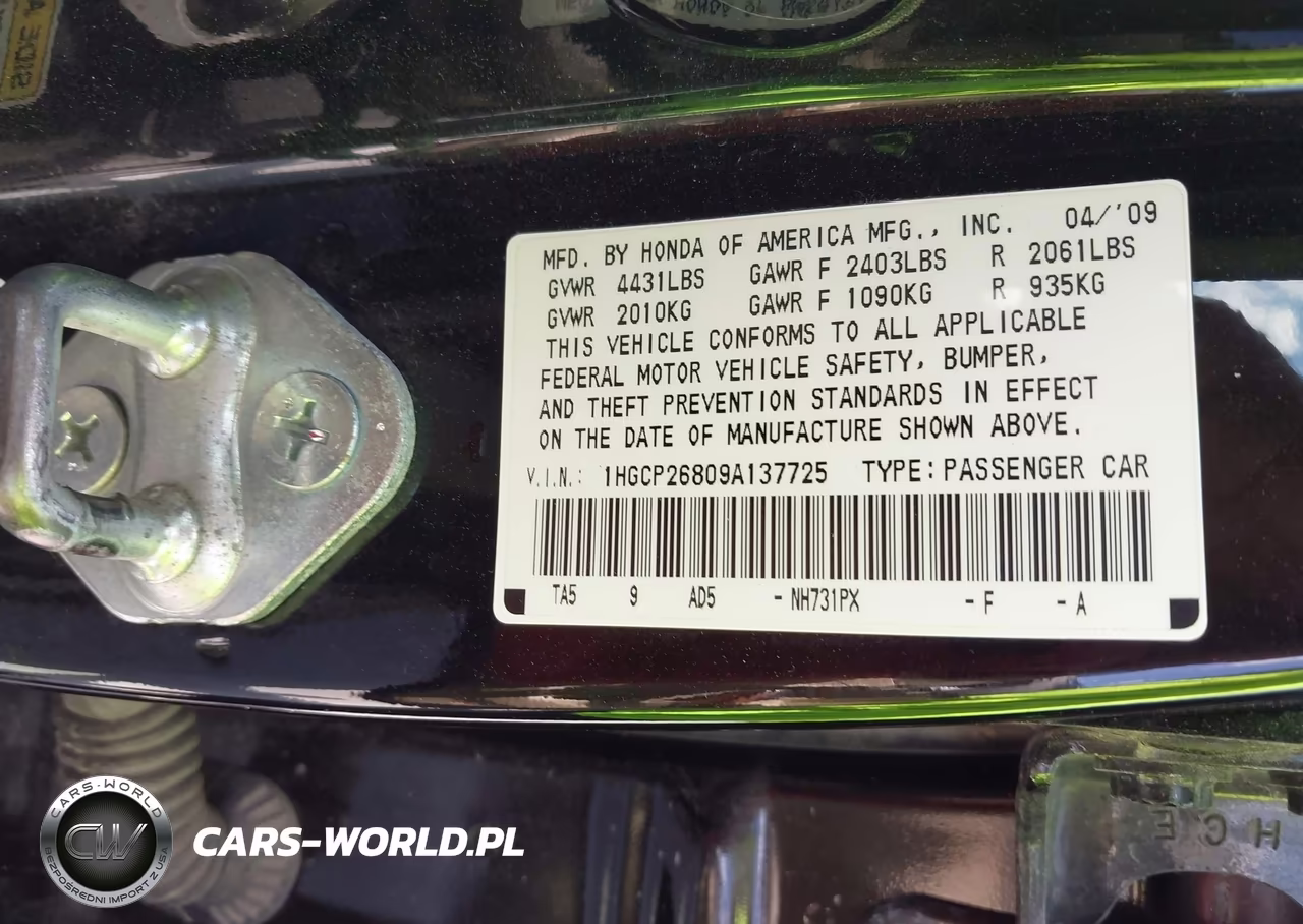 2009 Honda Accord 2.4 Ex-L VIN:1HGCP26809A137725 - 9