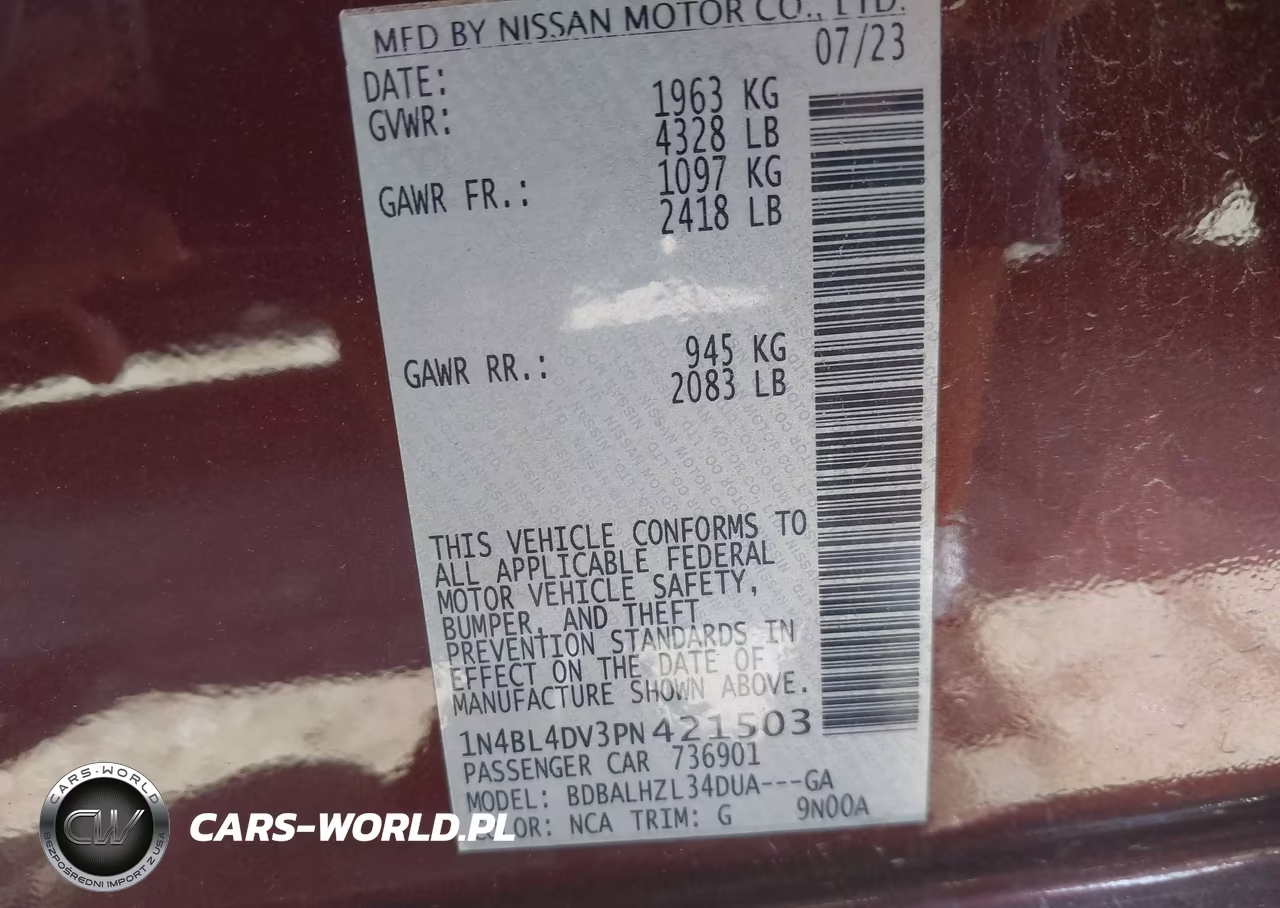 2023 Nissan Altima Sv VIN:1N4BL4DV3PN421503 - 9