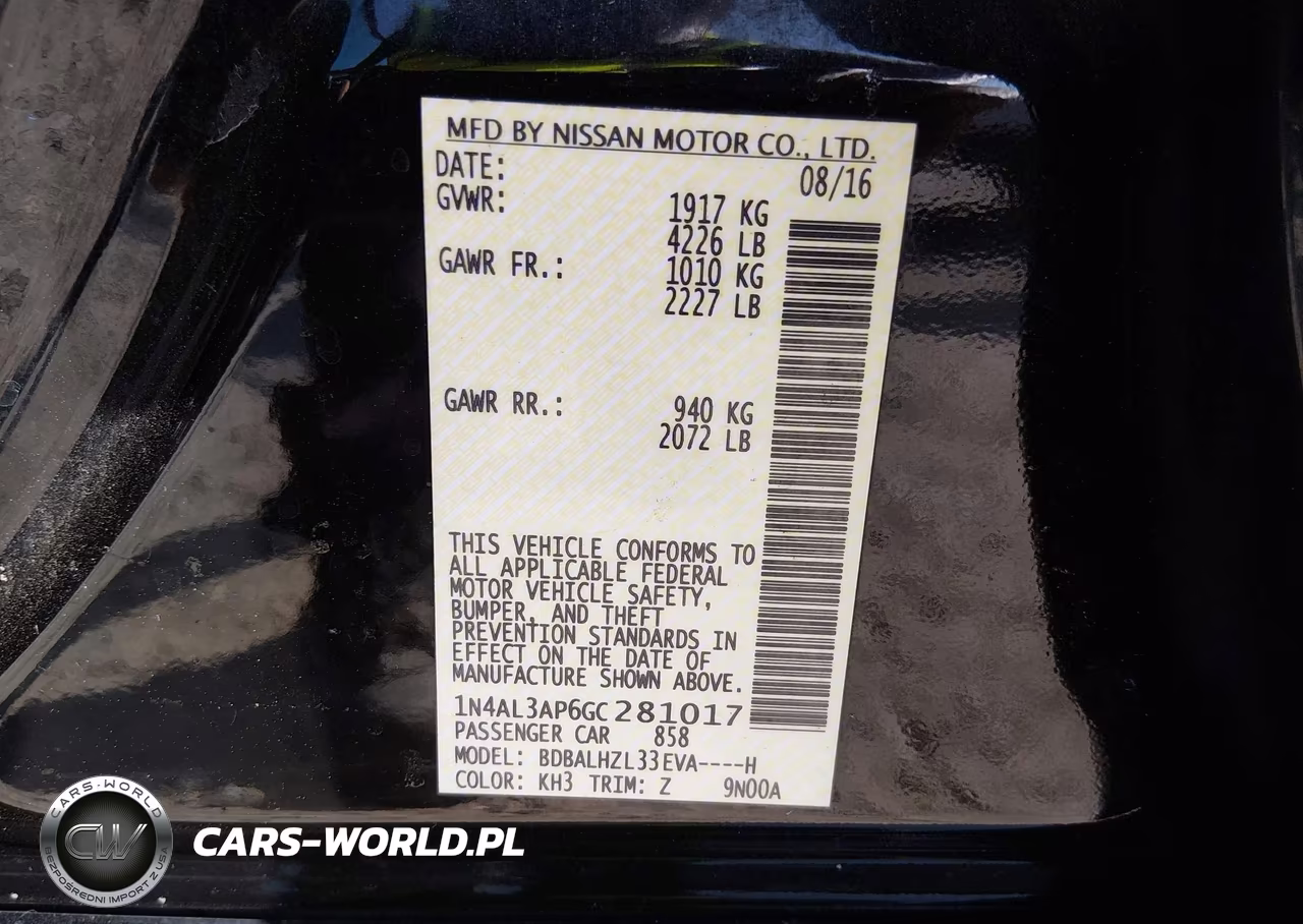 2016 Nissan Altima 2.5 Sr VIN:1N4AL3AP6GC281017 - 9