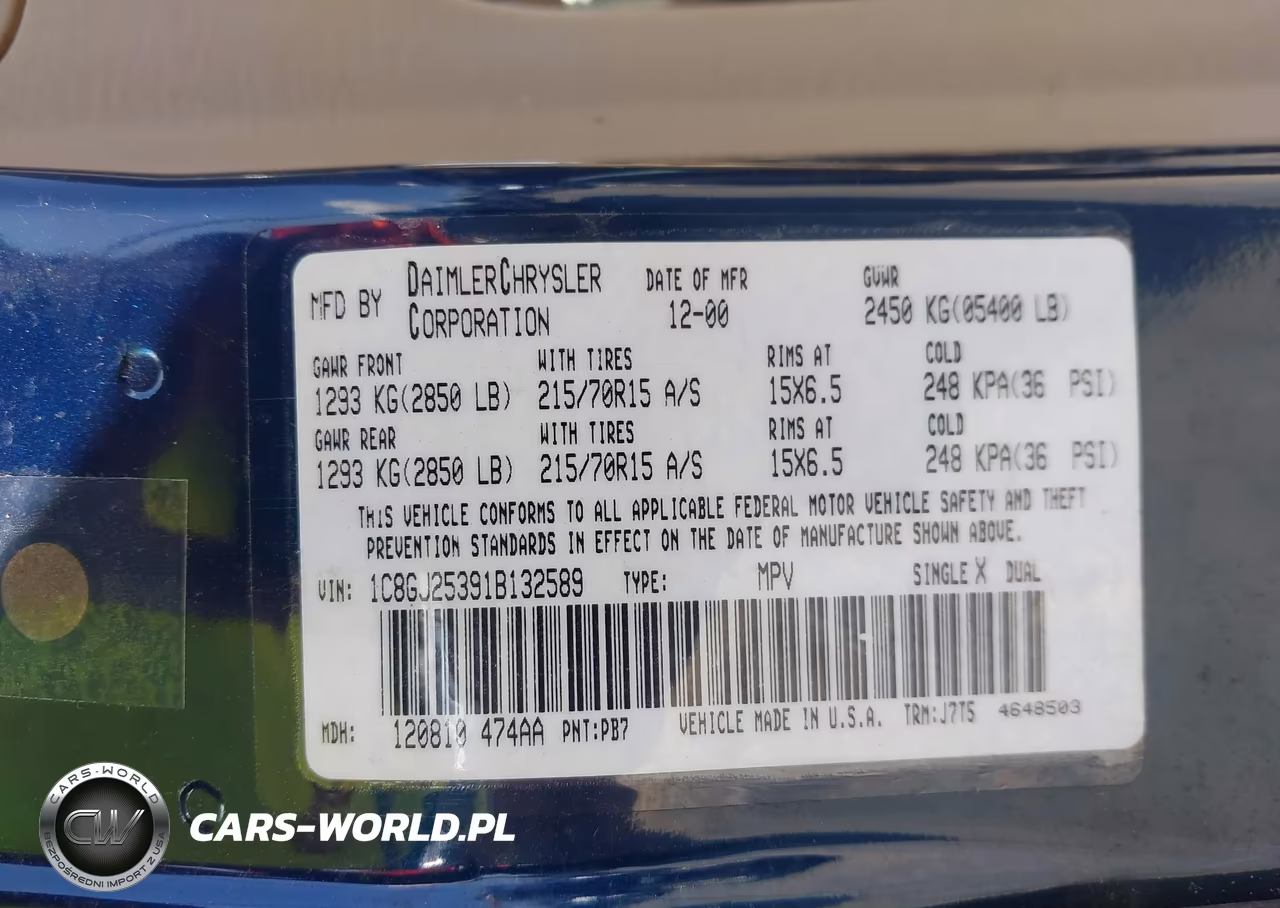 2001 Chrysler Voyager VIN:1C8GJ25391B132589 - 9