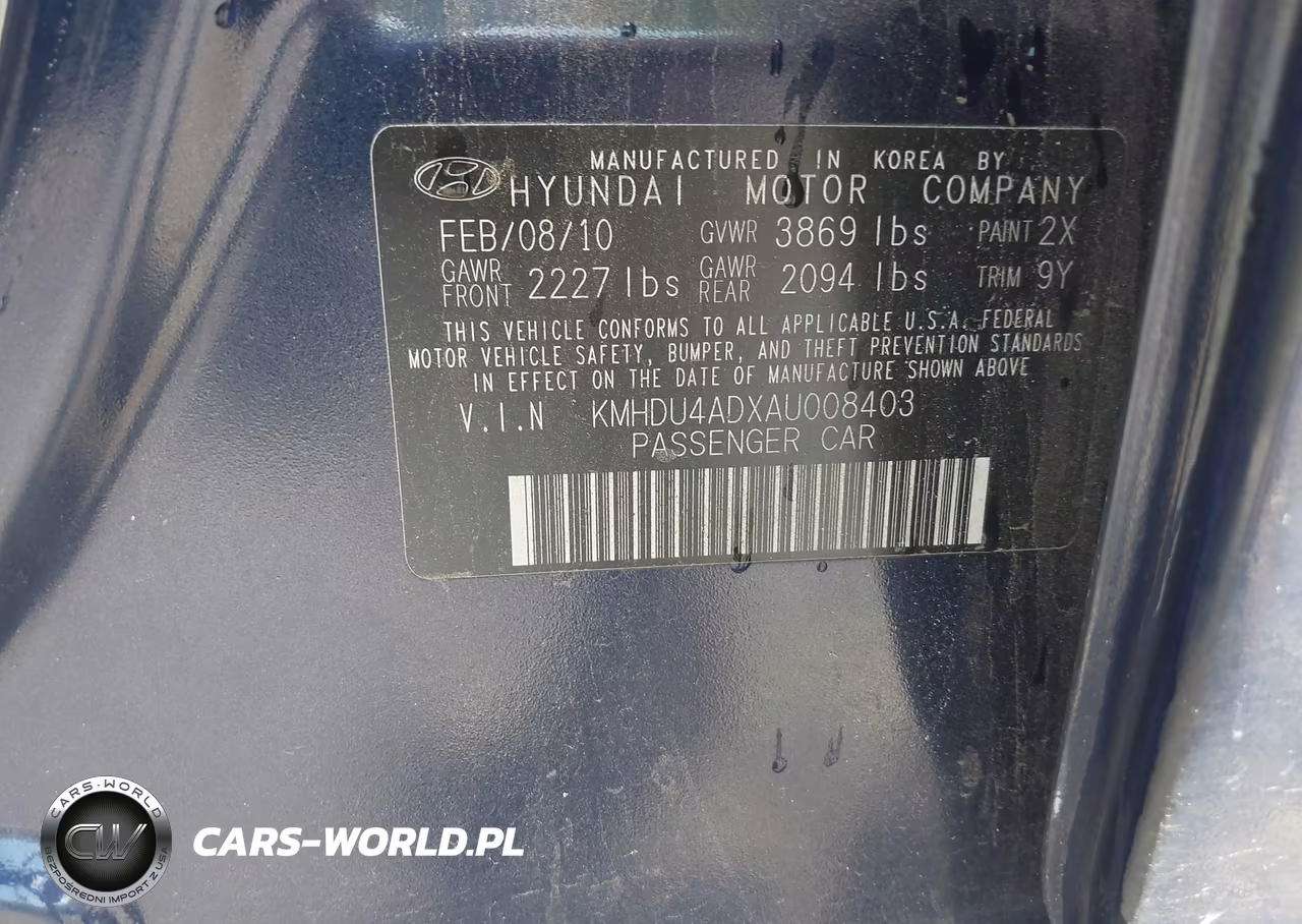 2010 Hyundai Elantra Gls VIN:KMHDU4ADXAU008403 - 9