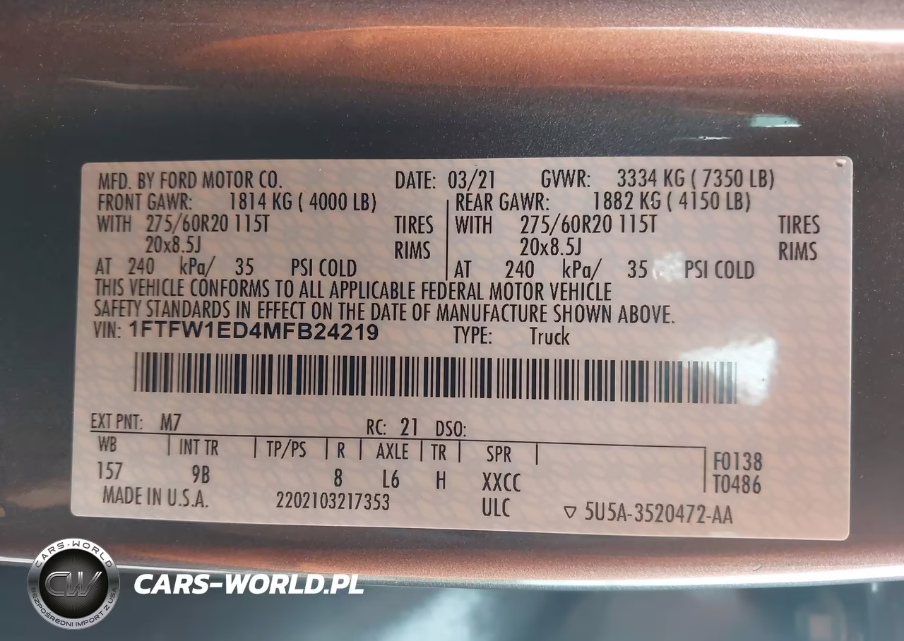 2021 Ford F-150 Platinum VIN:1FTFW1ED4MFB24219 - 9