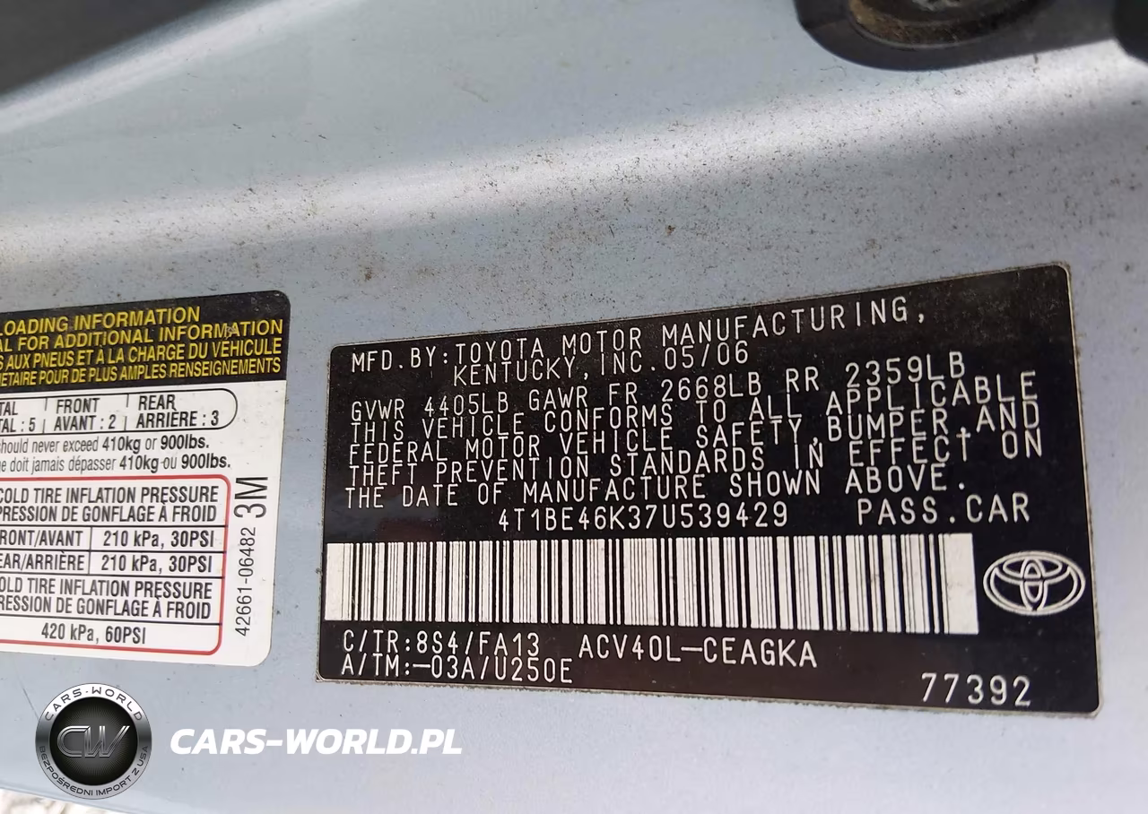 2007 Toyota Camry Xle VIN:4T1BE46K37U539429 - 9